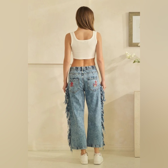 BP1145 Washed Embroidery Side Fray Jeans (More Images Coming Soon) - Picture 8 of 11